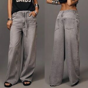 Anthropologie‎ Pilcro High-Rise Wide-Leg Raw Hem Gray Jeans